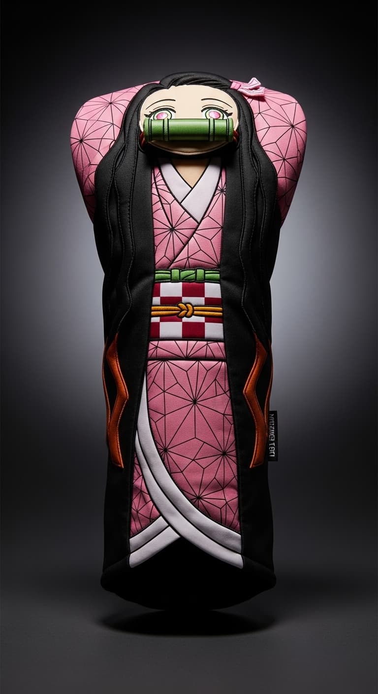 Nezuko Driver Headcover - Front View with 3D Hair Details